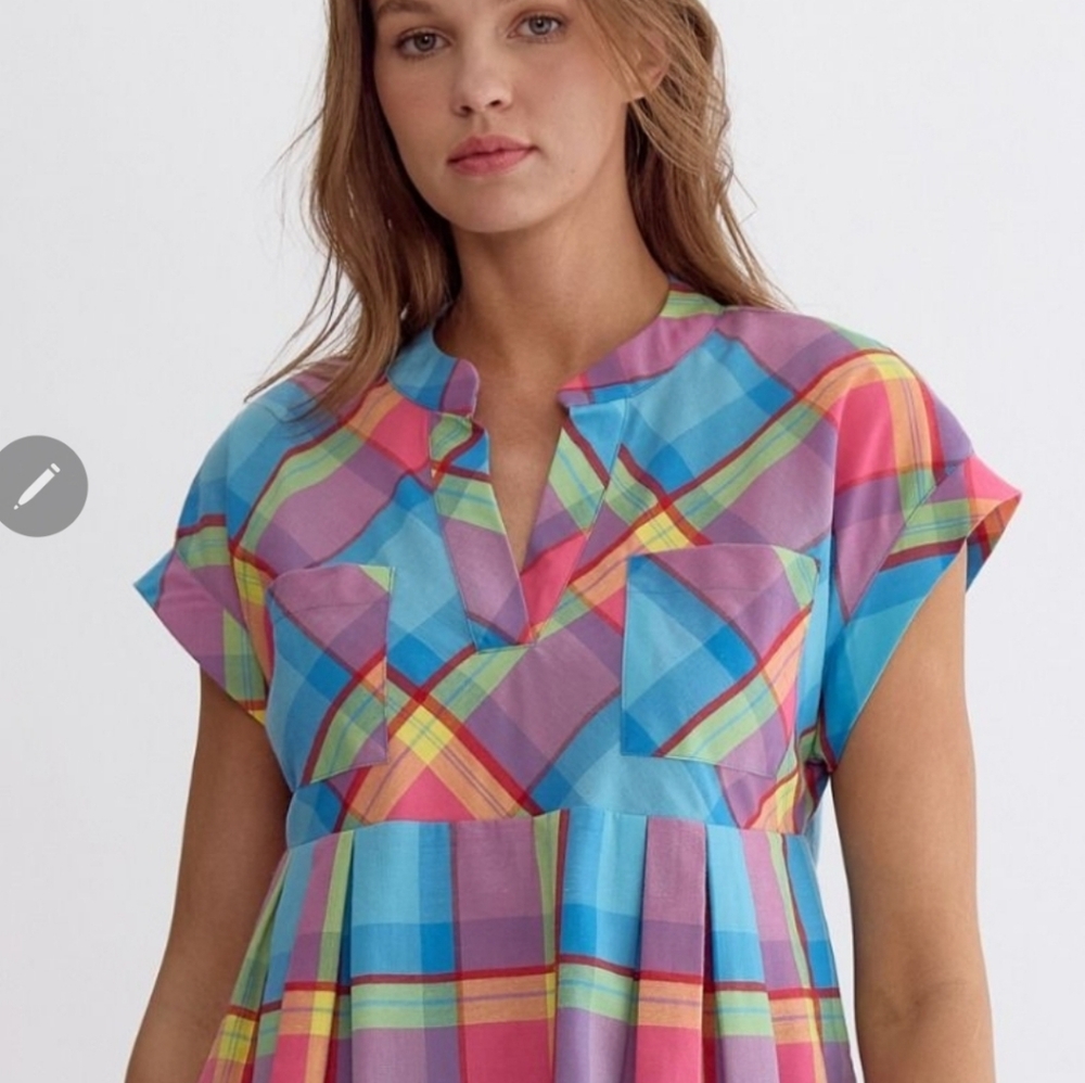 ENTRO Colorful Plaid Women's Dress